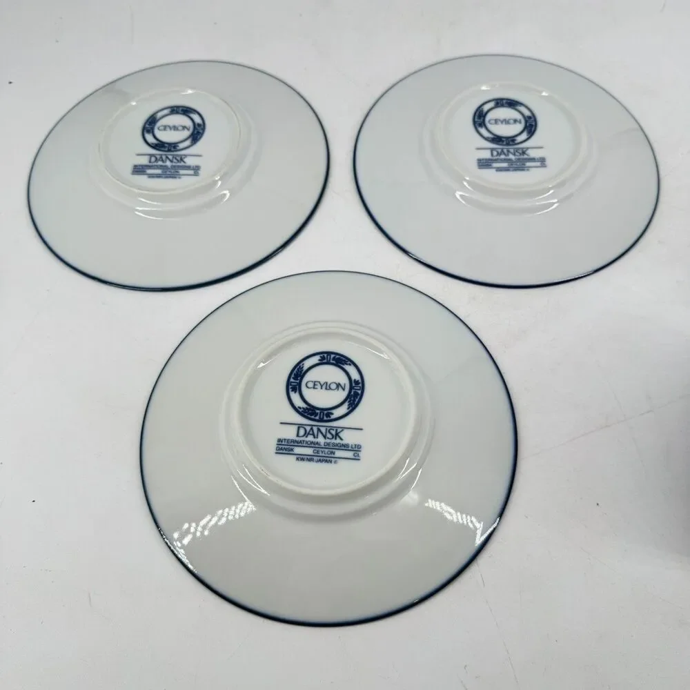 Dansk Ceylon Cups & Saucers Set of 3 Blue White KW/NR Japan Vintage